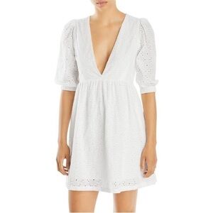 Fore ( Bloomingdale’s) White Deep V Eyelet Dress, Size Small